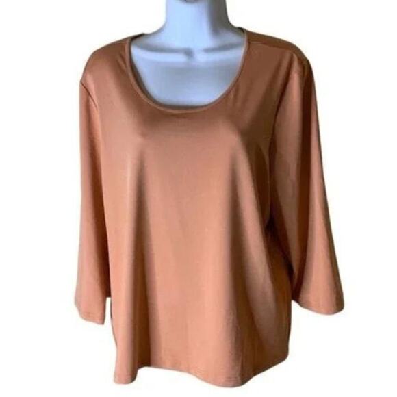 Susan Graver Womens Top Size Large 3/4 Sleeves Stretch Round Neck Orange - Picture 1 of 6